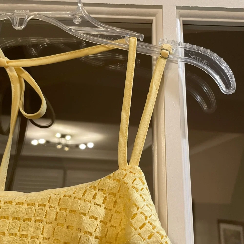 HP🌸🌼 J.O.A. | Lace Detail Ruffle Hem Dress. XS. Yellow. Multi Textured Lace. - Picture 10 of 12